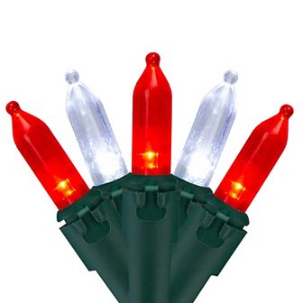 50 Red and White LED Mini Christmas Lights - 16.25 ft Green Wire