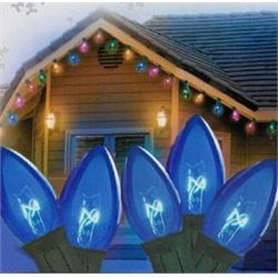 25-Count Blue C7 Christmas Light Set 24ft Green Wire