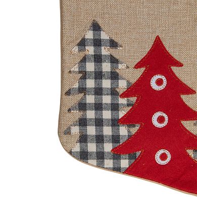 19" Beige and Red Burlap "Happy Holidays" Forest Trees Christmas Stocking