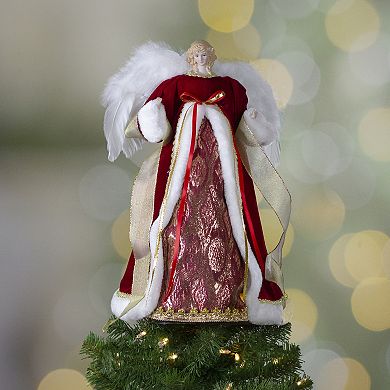 18" Red and Gold Angel in a Dress Christmas Tree Topper - Unlit