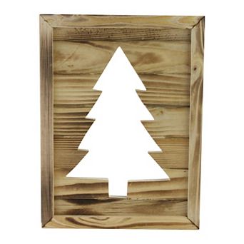 13.75" Framed Wood Christmas Tree Cut Out Wall Hanging Decoration