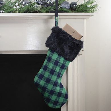 20" Green and Black Plaid Christmas Stocking