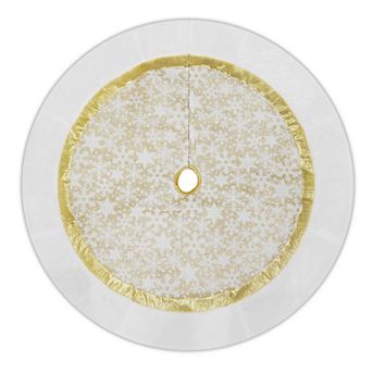 48" White and Gold Glitter Snowflake Christmas Tree Skirt