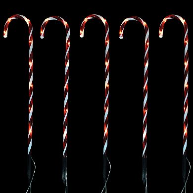 Set of 5 Red Lighted Candy Cane Christmas Lawn Stakes 28"