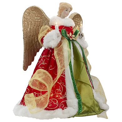 12" Lighted Red and Green Angel with Wings Christmas Tree Topper - Clear Lights