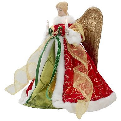 12" Lighted Red and Green Angel with Wings Christmas Tree Topper - Clear Lights