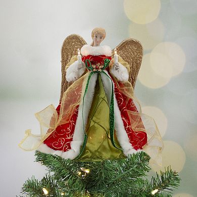 12" Lighted Red and Green Angel with Wings Christmas Tree Topper - Clear Lights