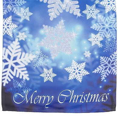 Merry Christmas and Snowflakes Blue and White Garden Flag 28" x 40"