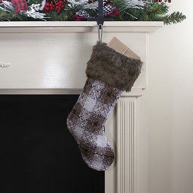 18" Brown and White Buffalo Plaid Christmas Stocking