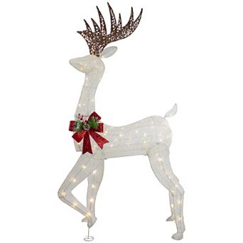 60" LED Lighted Glitter Reindeer with Red Bow Outdoor Christmas Decoration