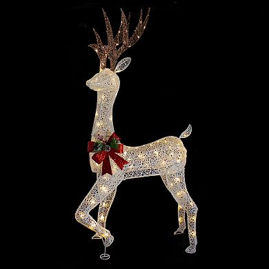 60" LED Lighted Glitter Reindeer with Red Bow Outdoor Christmas Decoration