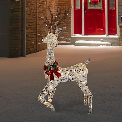 60" LED Lighted Glitter Reindeer with Red Bow Outdoor Christmas Decoration