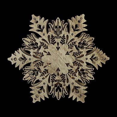 8.5" Lighted Brown Wooden Snowflake Christmas Tree Topper - Clear Lights