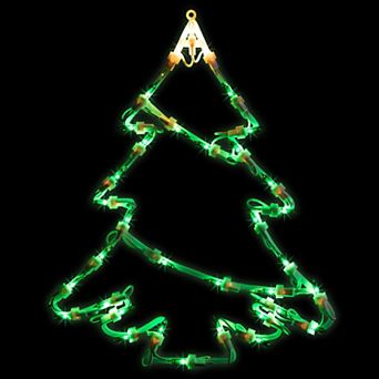 15" Green and Yellow Lighted Christmas Tree Window Silhouette Decoration