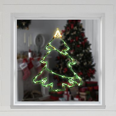 15" Green and Yellow Lighted Christmas Tree Window Silhouette Decoration