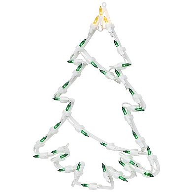 15" Green and Yellow Lighted Christmas Tree Window Silhouette Decoration
