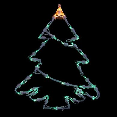15" Green and Yellow Lighted Christmas Tree Window Silhouette Decoration