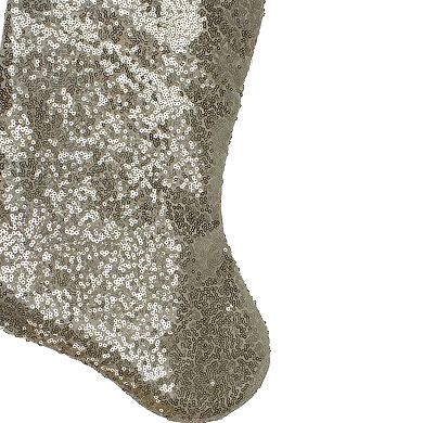 22" Golden Metallic Sequined Christmas Stocking with Satin Cuff