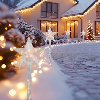 4 ct Lighted Star Christmas Pathway Marker with Lawn Stakes White Wire - Clear Lights
