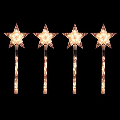 4ct Lighted Star Christmas Pathway Marker with Lawn Stakes White Wire - Clear Lights