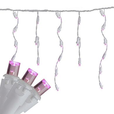 100 Count Pink LED Wide Angle Icicle Christmas Lights 5.5 ft White Wire