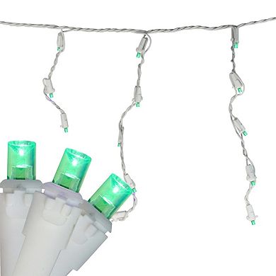 100 Count Green LED Wide Angle Icicle Christmas Lights 5.5ft White Wire