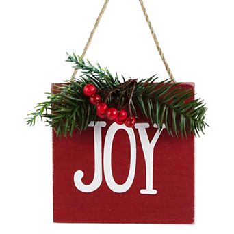 7" Hanging "JOY" Christmas Wall Decor with Pine and Berries