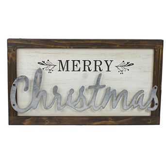 18" Merry Christmas Framed Wood and Metal Wall Decoration