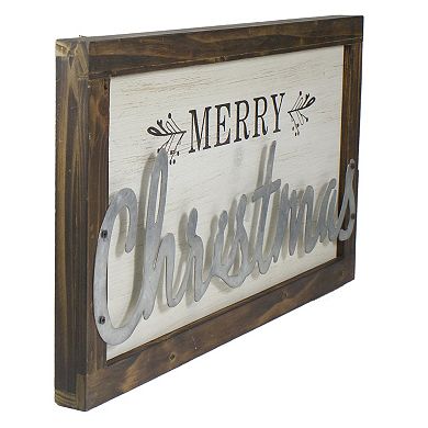 18" Merry Christmas Framed Wood and Metal Wall Decoration
