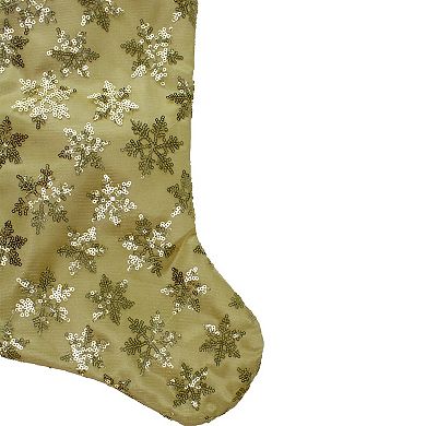 20.5" Gold and White Sequin Snowflake Christmas Stocking