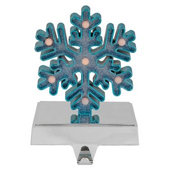 Blue and Silver LED Lighted Snowflake Christmas Stocking Holder 7"