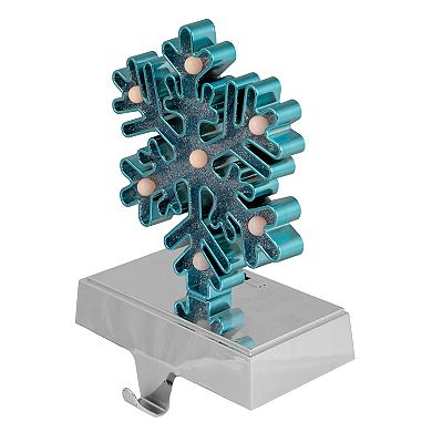 Blue and Silver LED Lighted Snowflake Christmas Stocking Holder 7"