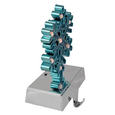 Blue and Silver LED Lighted Snowflake Christmas Stocking Holder 7"