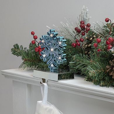 Blue and Silver LED Lighted Snowflake Christmas Stocking Holder 7"