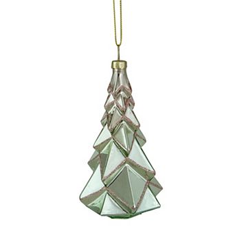 5" Green with Pink Glitter Glass Christmas Ornament