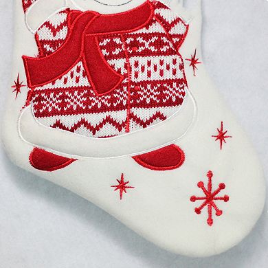 15.75" Red and White Welcome Snowman Embroidered Christmas Stocking