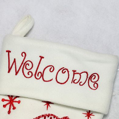 15.75" Red and White Welcome Snowman Embroidered Christmas Stocking