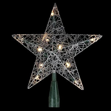 9" Lighted Silver Wire Star Christmas Tree Topper - White LED Lights