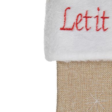 19" Beige and Red Burlap "Let It Snow" Bird Christmas Stocking