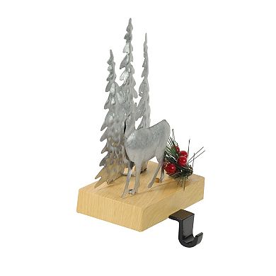 8.5" Silver and Brown Galvanized Metal Deer with Trees Christmas Stocking Holder