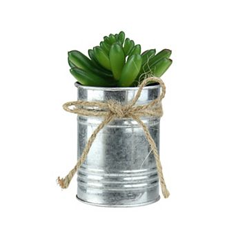 5” Artificial Pachyveria Succulent in Tin Can Planter with Twine Bow