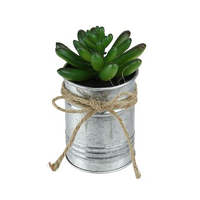 5” Artificial Pachyveria Succulent in Tin Can Planter with Twine Bow