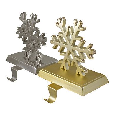 Set of 2 Gold and Silver Shiny Snowflake Christmas Stocking Holders