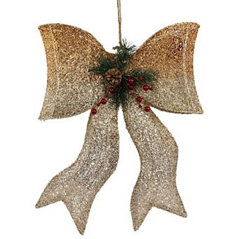 22" LED Lighted Champagne Gold Gradient Mesh Bow Christmas Decoration
