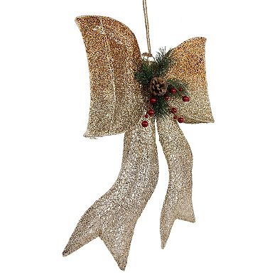 22" LED Lighted Champagne Gold Gradient Mesh Bow Christmas Decoration