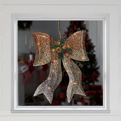22" LED Lighted Champagne Gold Gradient Mesh Bow Christmas Decoration