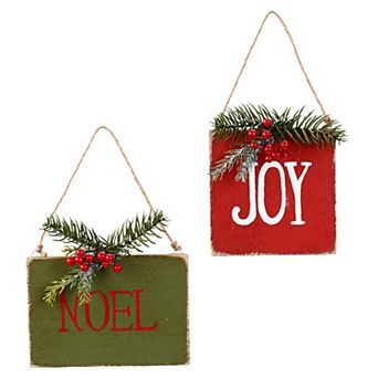 7" Hanging "NOEL" Christmas Wall Decor with Pine and Berries