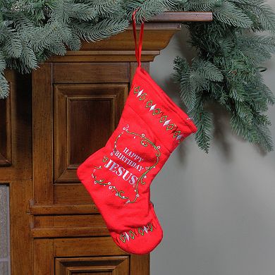 9" Red  White And Green "Happy Birthday Jesus" Battery Operated Christmas Stocking