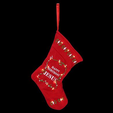 9" Red  White And Green "Happy Birthday Jesus" Battery Operated Christmas Stocking