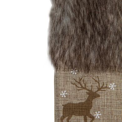 20" Brown Reindeer Christmas Stocking with Faux Fur Cuff